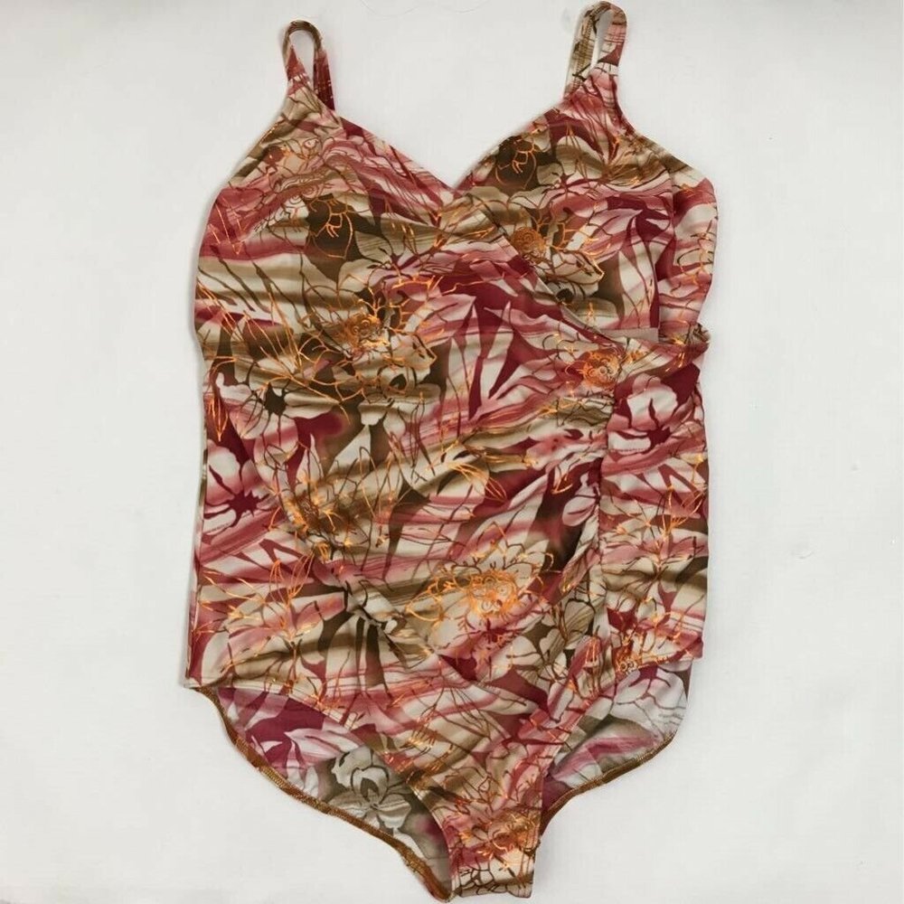 Gottex Silver One Piece Swimsuit Tropical Sz 24W